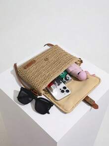 Vintage Fashion Large Capacity Woven Tote Bag, Beach Vacation Straw Shoulder Crossbody Bag , Summer - 卡其色 - 查看 10