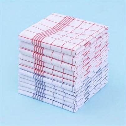 6pcs Cleaning Cloths, 2 Color Kitchen Towels, Grid Pattern Kitchen Towels, Cotton Striped And Checkered Kitchen Towels, Blue Plaid, Red Plaid, Kitchen And Dining, Kitchen Supplies