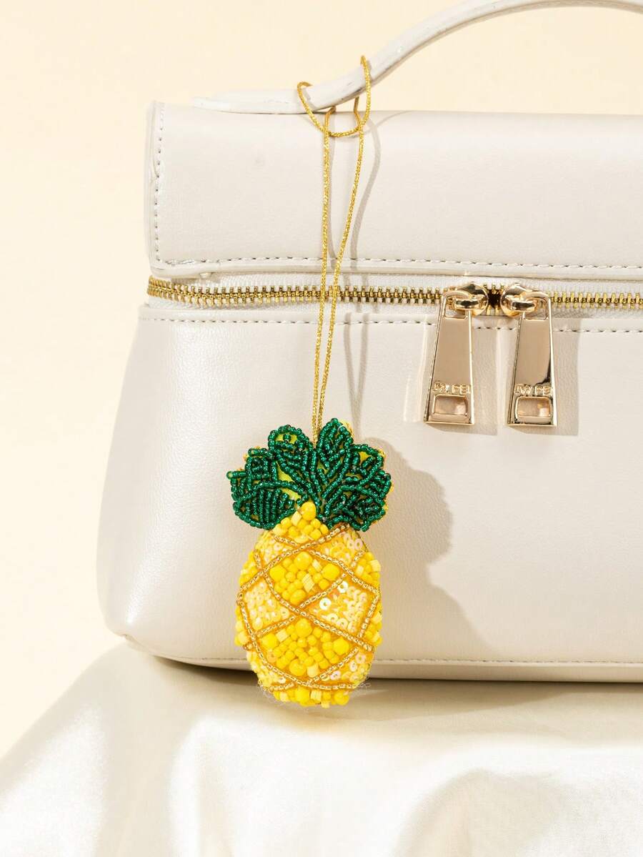 1pc 3D Padded Fruit Shaped Beaded & Sequin Handmade Bag Charm/Pendant - Yellow - View 1