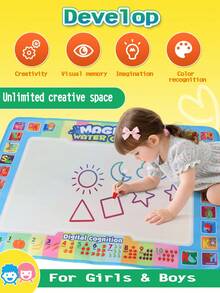 1pc Kids Neon Water Doodle Mat, Toddler Educational Drawing & Writing Toy, Pink/Blue 2 Colors With Magic Pen Large Drawing Pad, Mess-Free Early Learning Toy, Party Favor & Birthday Gift For Boys & Girls - Multicolor - View 6