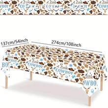 1pc Western Cowboy Theme Disposable Plastic Rectangular Tablecloth, Suitable For Cowboy Theme Birthday Party Decoration, Size 54"X108" - Multicolor - View 2