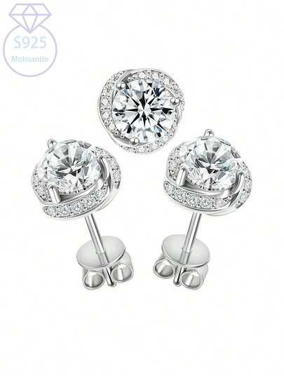 KAHOOT A Pair Of 925 Sterling Silver 1-Carat Moissanite Stud Earrings, Simple, Retro, Stylish, And High-End, A Perfect Valentine's Day Gift. Suitable For Christmas, Halloween, Thanksgiving, Valentine's Day, Everyday Wear, Parties, Weddings, Proposals, And More.