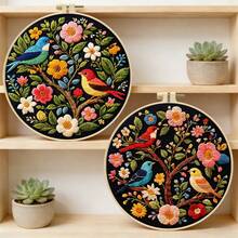 Colorful Floral Tree & Bird Embroidery Kit, Round DIY Cross Stitch Kit With Plant & Animal Patterns On Black Background, Includes Needles & Threads, Beginner Friendly, Home Wall Decor - Multicolor - View 6
