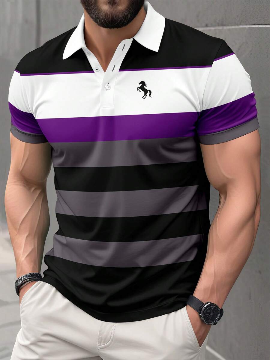 男士加大码商务休闲简约短袖Polo衫 - 紫色 - 查看 1