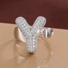 1pc English Letter Design Cubic Zirconia Inlaid Adjustable Open Ring For Women - Multicolor - View 6