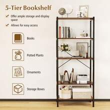 COSTWAY 5-Tier Bookshelf With Metal Frame And Storage Rack, Brown - Brown - View 9