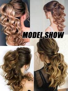 32-Inch Brown Magic Wand Ponytail With Blonde Highlights, Flexible And Entwined Ponytail Extensions, Long Wavy Ponytail Extensions, Synthetic Wigs, Suitable For Ladies And Girls - Multicolor - View 6