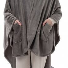 Grey Velvetloft Wearable Throw Blanket With Pockets - Ultra Soft Fleece Plush Cozy Oversized Wrap, Perfect Birthday Christmas Valentine's Gift For Women Mom Her, Ideal For Home Office Travel Lounging Couch Reading Camping Cold Weather, Machine Washable Lightweight Warm - 木炭灰色 - 查看 3