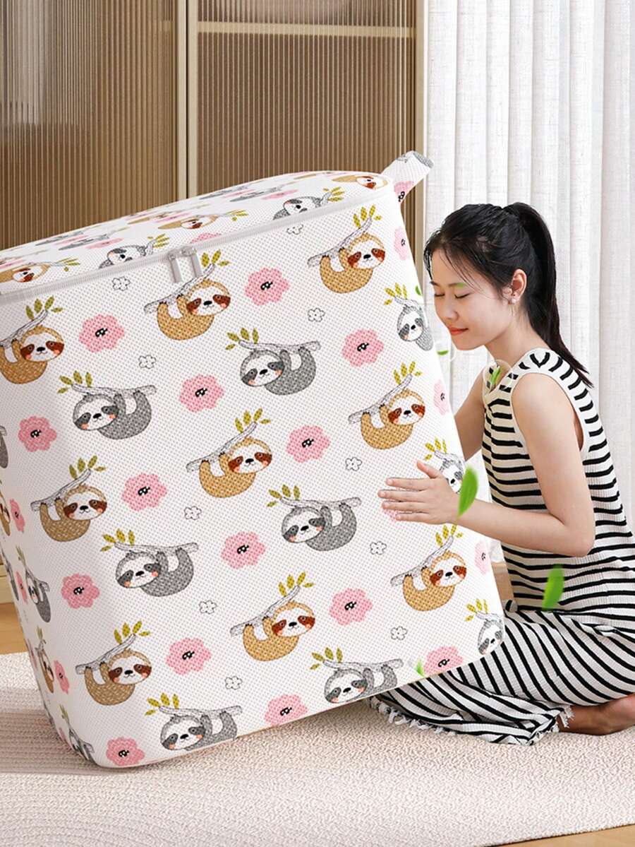 1 túi đựng đồ cỡ lớn kiểu dáng con lười màu trắng, chất liệu dày dặn, bền chắc, chống thấm nước và chống bụi, tay cầm dày dễ gấp gọn, thích hợp cho ký túc xá sinh viên, đựng đồ dùng và sắp xếp nhà cửa hàng ngày. - trắng - Xem 1