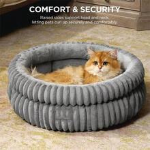 Comfortable Round Cats Bed For Indoor Cats And Small Dog Resting Washable Soft Plush Pet Bed With Removeable Cushion Plush Bed(Brown/Green/Beige/Grey) - Màu be - Xem 6