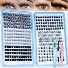 340pcs Cluster False Eyelashes, Mixed Curly Lash Extension Set, D-Curl Voluminous, DIY Lash Extension Kit, Soft Individual Lashes, Create Natural Y2K Makeup Look, Easy DIY Long-Lasting Lash Glue Sealing, DIY Lash Tweezers - Black - View 13