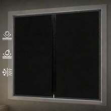 1片遮光窗帘，自粘拉链设计，无需钻孔，遮阳隔热面料，适用于卧室、地下室、厨房，四季皆宜。 - 黑色 - 查看 3