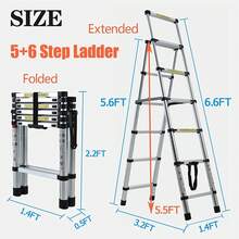 Huini Multi-Purpose Folding Ladder 1.7M/2M, Folding Step Ladder Aluminum Ladder Multi-Position 5/6 Steps Adjustable A-Frame Stepladder With Handrails & Lock, 330lbs Capacity - 5+6 Step Ladder - 1.7M+2M - View 7