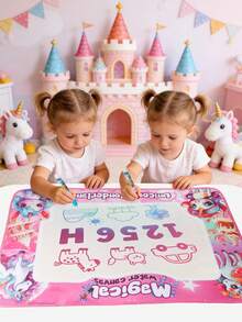1pc Kids Neon Water Doodle Mat, Toddler Educational Drawing & Writing Toy, Pink/Blue 2 Colors With Magic Pen Large Drawing Pad, Mess-Free Early Learning Toy, Party Favor & Birthday Gift For Boys & Girls - Multicolor - View 11