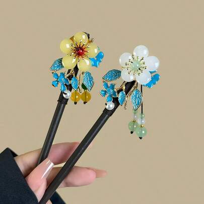 2pcs Handmade Hair Clip, Modern Chinese Hanfu & Cheongsam Accessory, New Chinese Style Tassel Hair Ornament Hair Accessory, Hair Bun Maker, Hair Styling Pins