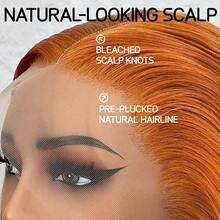 200% Density 36 Inch Ginger Orange Body Wave Human Blended Hair 13x4 Lace Frontal Wigs 13x4 HD Transparent Lace Front Wigs Brazilian Virgin Wigs Pre Plucked Hairline With Baby Hair Suitable To Wear On Daily Or Holiday Occasions Wig - S350 - 查看 3