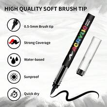 1pc 8pcs/12pcs Set All White/All Black Or 6 White 6 Black Soft Brush Tips, 0.5-5mm Adjustable Width, Water-Based Quick Drying, Suitable For Stone, Wood, Metal, Glass, Canvas Painting, Handmade Graffiti - Black and White Markers - View 7