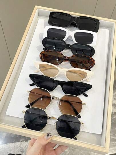 8pcs Women Leopard Plastic Multicolor Geometric Full Frame Classic Popular Design Never Outdated Best Friend Style Elegant Fashion Glasses Combination For Daily Life,Appointment Outfits,Street Snap Decoration Suitable For All Face Shapes