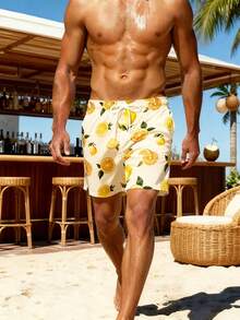 Men's Casual Lemon Print Beach Shorts - Multicolor - View 4