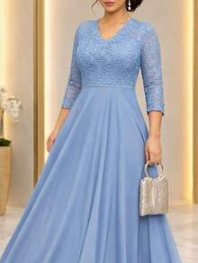 Long Dress For Bridesmaid, Mother Of The Bride/Groom, Discreet, Evangelical, With Lace Sleeves, Size 3.4 - 藍色寧靜 - 查看 2