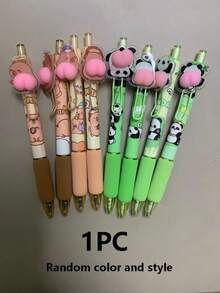 1支随机可爱熊猫/卡通图案中性笔，高品质学生按压式签名笔，送给亲朋好友的最佳礼物 - 开学季 - 彩色 - 查看 4