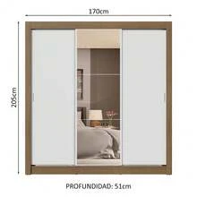 Ropero Closet Madesa 3 Puertas 1 Espejo Color Marrón y Blanco 02 - Marrón y Blanco - Ver 3