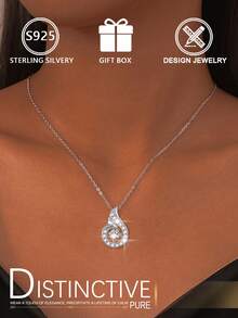 1件S925纯银水滴形立方氧化锆吊坠项链，优雅跳动的心形设计，适合日常佩戴、派对、约会，也可作为礼物送给女友或闺蜜，附赠礼盒 - 銀色 - 查看 8