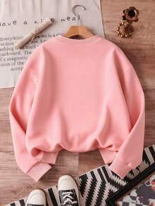 1pc Disney Street-Style Minnie Mouse "BIRD GANG" Graphic Print Tween Girls Cute Casual Sweatshirt - Soft & Versatile, Ideal For Daily Wear, School & Amusement Park Outings - 粉色 - 查看 2