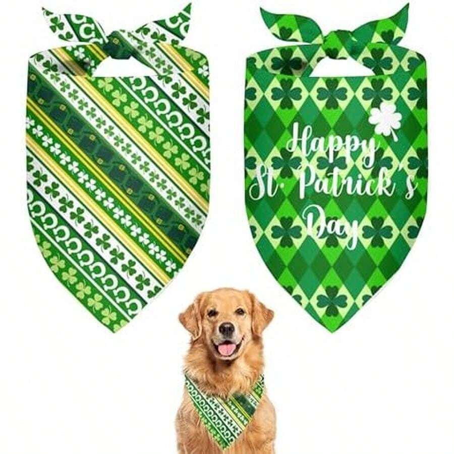 2PCS St. Patrick's Day Dog Bandanas, Dog Bandana Boy Girl,Funny St. Patrick's Day Dog Scarf, Fashion Design Apply To Medium Sized Dog St. Patrick's Day Outfit,Perfect Holiday Pet Gift - green-Small - 查看 1