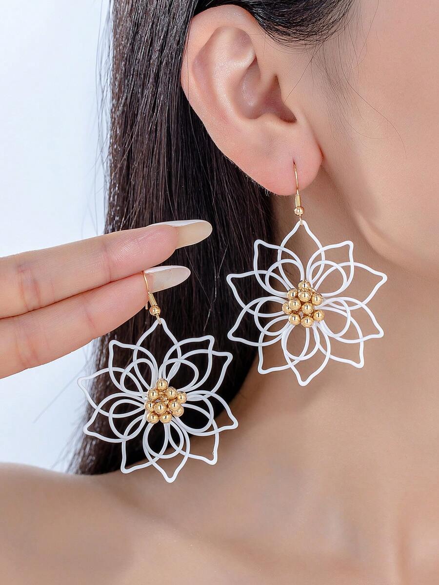 Elegant Personalized Luxury Metallic Flower Dangle Earrings - Multicolor - View 1