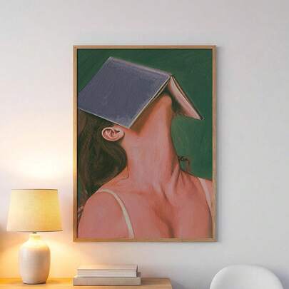 1pc Framed/Unframed Book Club Reading Girl Canvas Poster Boho Moody Green Vintage Feminine Wall Art Print Aesthetic Reading Nook Decor Painting For Book Lover,Living Room,Bedroom,Modern Home Decoration