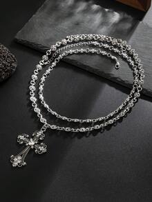 2 piezas Collares con colgante de cruz, regalo de joyería para familia, amigos y compañeros de clase - Plata antigua - Ver 6