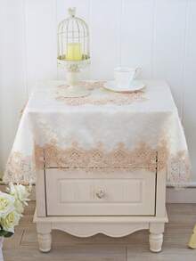 1pc Lace Square Tablecloth, Modern Minimalist Polyester Jacquard Embroidered Hollow-Out Water-Soluble Lace Edge, Suitable For Living Room, Bedroom, Dining Table, Bedside Cabinet, Square Table, Etc. - Champagne - View 3