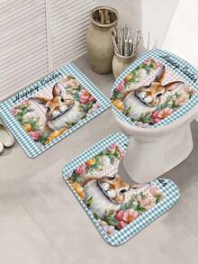 [Seasonal Limited] 1/4 Easter Theme Bathroom Set - Adorable Rabbit Print Shower Curtain + Non-Slip Mat + Toilet Cover Set - Create A Playful And Spring-Inspired Holiday Bathroom Space - A - View 7