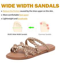 Wide Width Sandals For Women, Summer Flip Flops Flat Slide Sandals Casual Braided Wide Feet Slides Comfort Slip On Thong Womens Sandal. - Vàng PU 780 - Xem 4