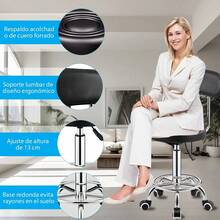 Adjustable Height Desk Chair with Soft Cushioned Backrest - Ergonomic Office & Home Computer Chair, Durable Plastic Frame,Ideal for Dorms & Study Spaces, Dorm Room Furniture, Modern Seating Option, Comfortable Seating Taburete de Trabajo Móvil con Respaldo – Altura Ajustable y Reposapiés, Diseño Funcional y Moderno - Blanco - Ver 9