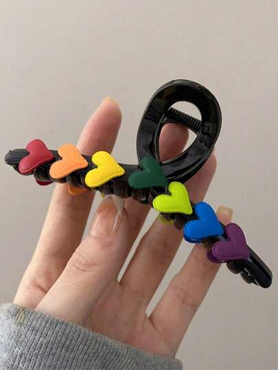 1Pc Heart Shark Hair Clip - Rainbow Candy Color Ponytail Clip, Korean Style Claw Clips For Thin, Thick, Curly Hair - Hair Accessories