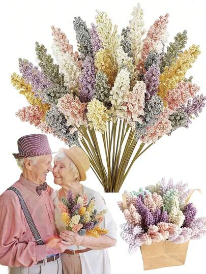 12pcs Artificial Dried Flowers, Realistic Lavender Flowers, Pink Foam Berry Tip Mini Fake Fragrant Flowers, Suitable For Home Vases, Wedding Party, Indoor/Outdoor Hanging Decor, Birthday, Wedding, Party, DIY Bouquets, Photography Props, Decorative Artificial Flowers