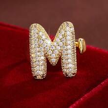 1pc English Letter Design Cubic Zirconia Inlaid Adjustable Open Ring For Women - Multicolor - View 59