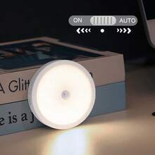 LED Smart Motion Sensor Night Light, USB Rechargeable Wireless Magnetic LED Cabinet Lamp, Emergency Auto Lighting - Round - View 2