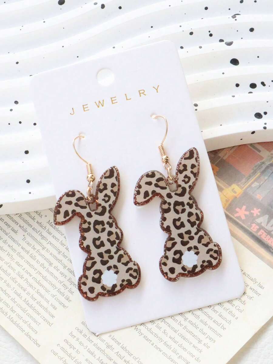 一对亚克力豹纹兔子耳环，可爱个性趣味耳环，节日派对礼物 - 豹紋兔子 - 查看 1