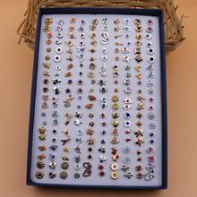 100 Pairs Assorted Gold & Silver Color Rhinestone Plastic Stud Earrings Set, Fashion Versatile Earrings With Box - Gold and Silver Mixed Diamond Gift Box - View 2