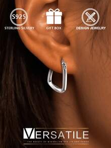 S925 Sterling Silver Geometric Twisted Hoop Earrings, Minimalist Polished Earrings, Versatile Daily Wear, Great Gift For Girlfriend/Best Friend, Gift Box - Silver - View 8