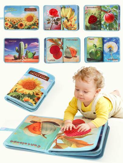 1pc Infant Fruit & Plant Touch & Feel Book, Realistic Fabric Montessori Early Education, Sensory Awakening Parent-Child Interactive Children's Cognitive Book, Suitable For Ramadan Eid, Easter, New Year Gifts