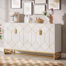 FINMIND 59" Sideboard Buffet Cabinet With Storage, White And Gold Sideboard With 4 Doors - White - View 1