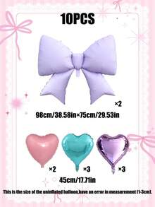 10pcs Large Bow Balloon Decoration Set, Purple Bow Foil Balloons 18 Inch Heart Balloons Suitable For Birthday Party, Anniversary, Event, Bridal Shower Decor - Multicolor - View 5