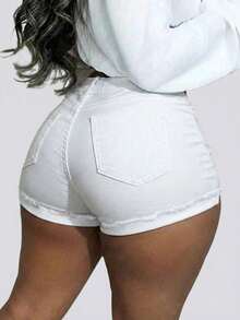 Women's Distressed Denim Shorts, Sexy And Fashionable Combination - White - View 2