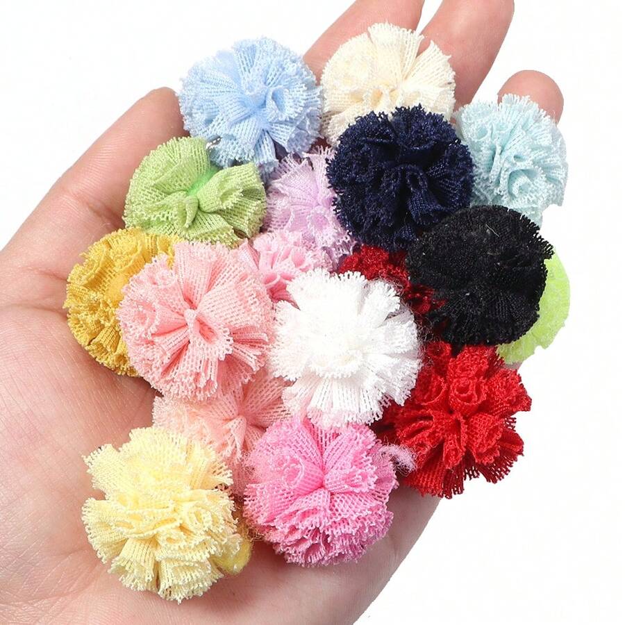 30个/包 涤纶网纱花球，弹性蕾丝装饰绒球，DIY花艺工艺品，婚礼装饰，派对/礼品装饰，服装/包包/鞋子配饰，发夹花球
