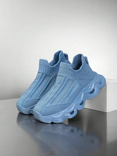 1 Pair Kids' Sneakers, Breathable Elastic Soft Shock-Absorbing Quick-Drying Lightweight Non-Slip Durable Slip-On Casual Shoes For Boys And Girls, Suitable For Running, Walking, Street Style, And Campus Style