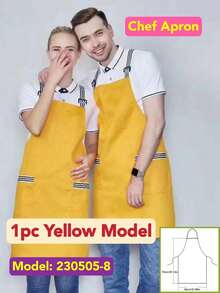 1件新款厨师围裙，加厚透气帆布围裙，带可调节围兜，防油厨房围裙，适用于家庭、餐厅、咖啡馆、美甲沙龙 - 雙肩帶圍裙 - 查看 6